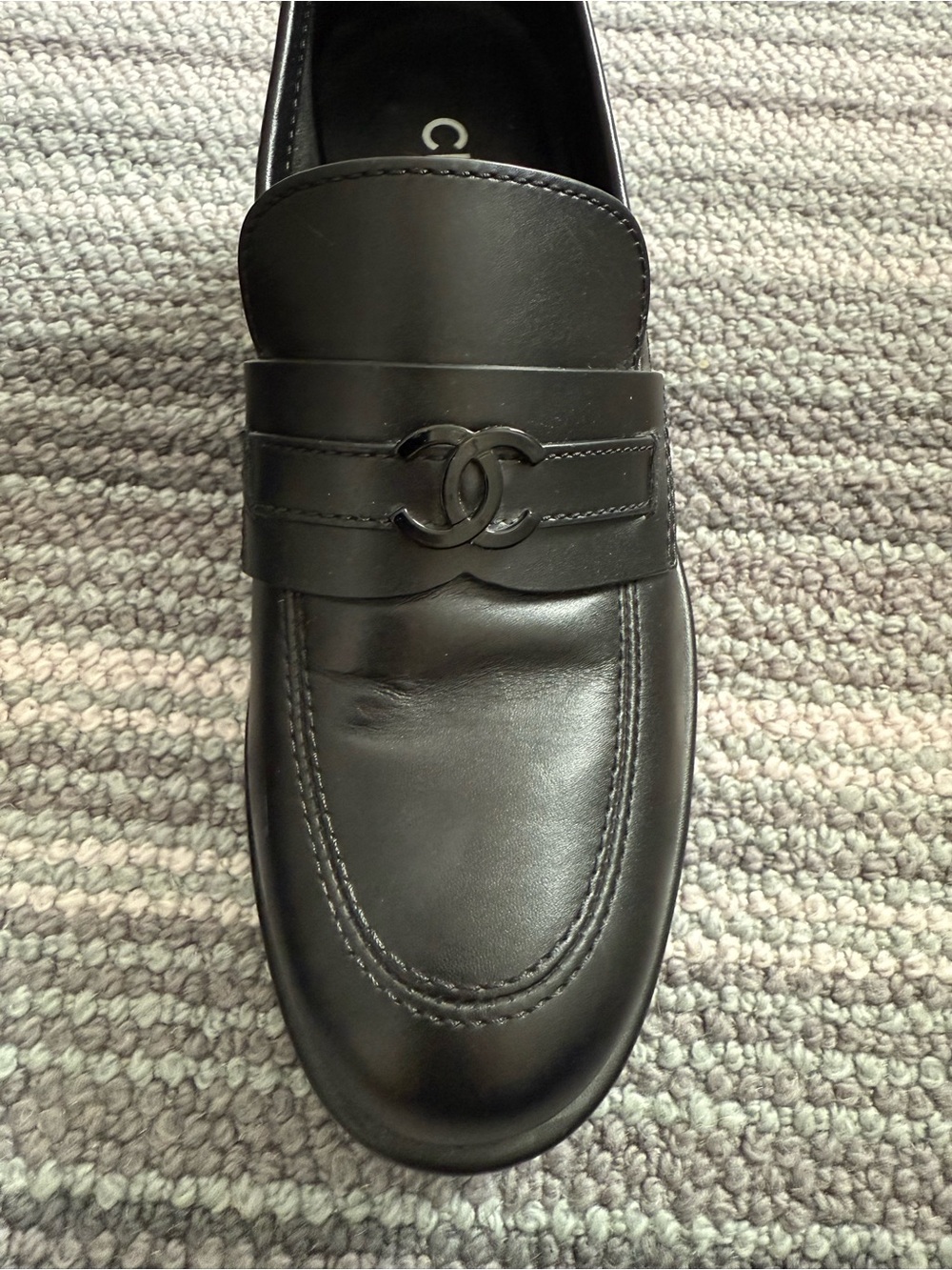 CHANEL Black Leather CC- Platform Slip-On Loafers - 37.5 - Authentic - Picture 10 of 16